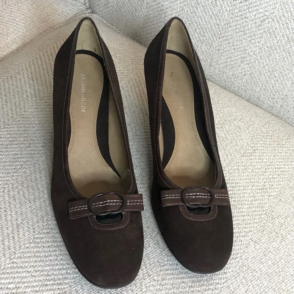 Naturalizer brown suede round toe buckle detail 3